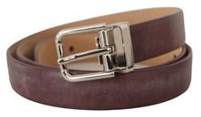 DOLCE & GABBANA Belt Brown Classic Leather Silver Logo Metal Buckle s. 90cm/36in