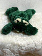 Russ Tiny Flat Green Frog Named Fleegle 7" Plush Stuffed Animal Vtg