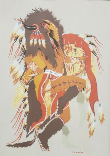 Vintage Native American Woody Crumbo The Buffalo Dance Silk Screen Art Print