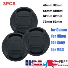 3PCS Lens Cap Center Pinch Snap On Front Cover String for Canon Nikon Sony