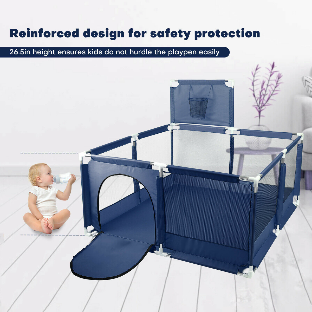 Large Baby Playpen BPA-Free Foldable Toddlers Safety Fence Play Yard With Zipper Gate