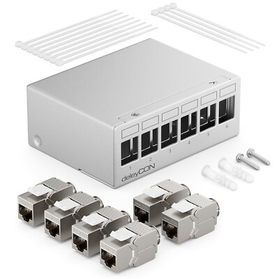 6 Port Patchpanel Gehäuse + 6x RJ45 Keystone Jack Modul Panel Verteiler Aufputz