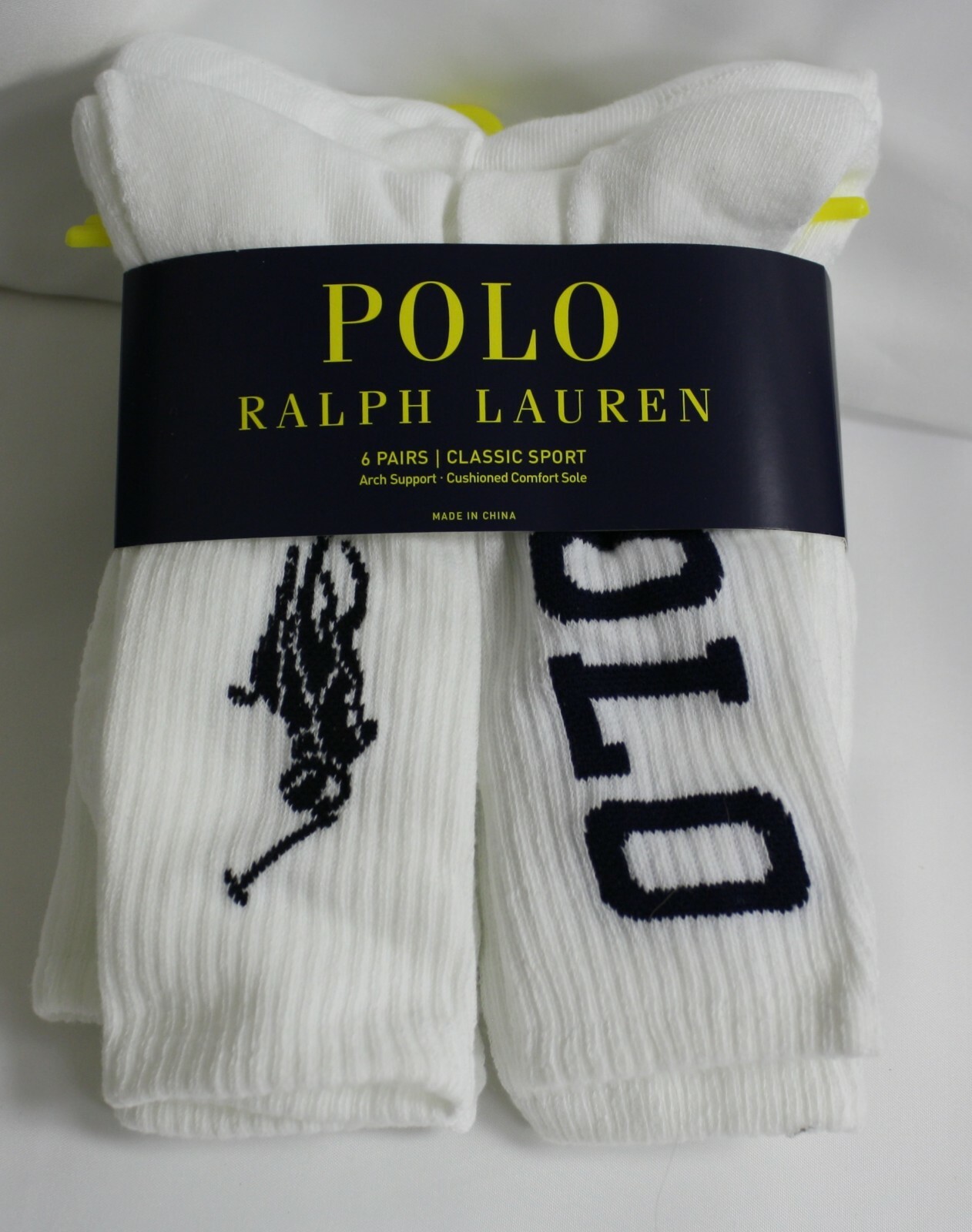Polo Ralph Lauren Socks White Pony Logo Solid 6 Pair pk Large Pony Logo POLO