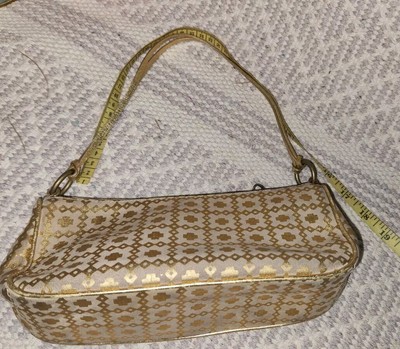 CelineCeline Gold Metallic Pattern Suede Shoulder Bag