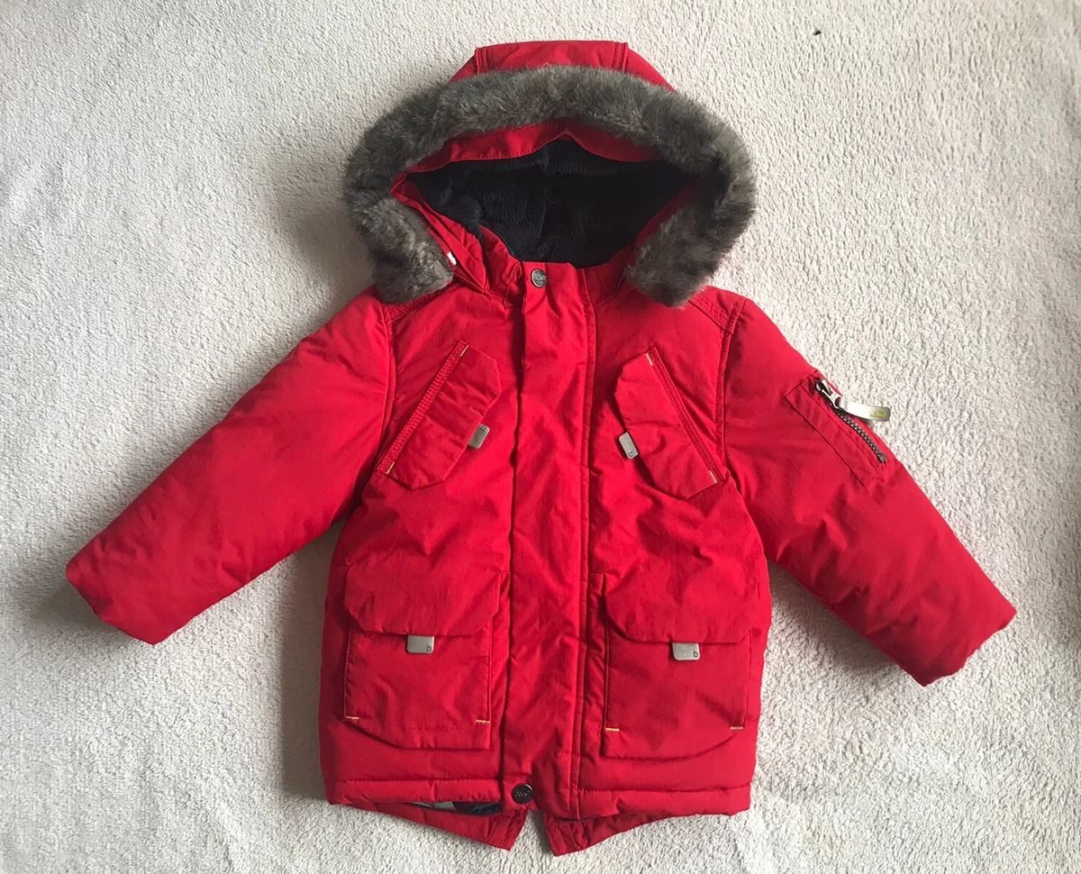 Ted Baker Baby Boy Coat Jacket Red Hood Rain Winter Fleece 12 18 Months