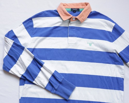 GANT Rugby Polo shirt mens Long Sleeve Sweatshirt top size XL blue white STRIPED