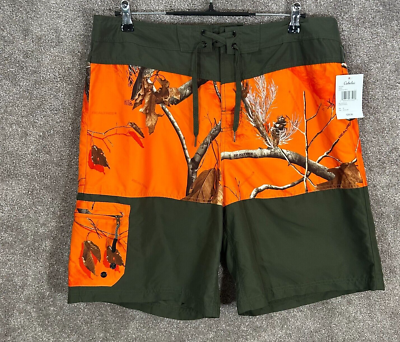 #ad Cabelas Board Shorts Mens 36 Orange Realtree Camo Actual 36X10 Swimwear NWT $18.04