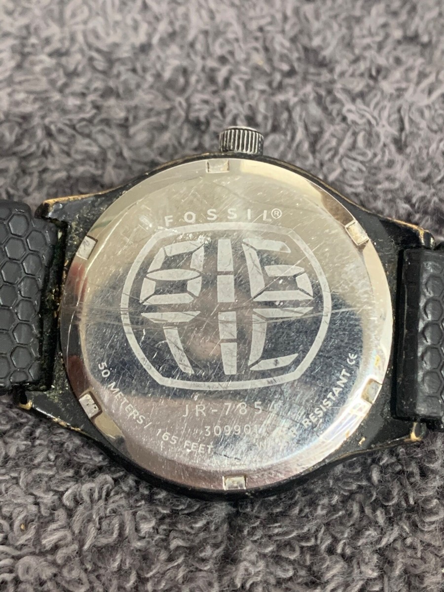 VINTAGE Fossil Mens Watch Big Tic Stainless Black Rubber VINTAGE Fossil Mens Watch Big Tic Stainless Black Rubber