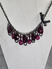 Gothic Purple Magenta Bead Black Chain Necklace Prom Elegant