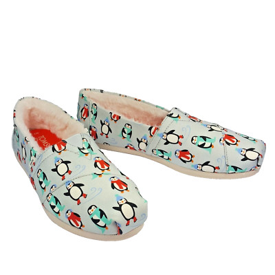Womens Loafers Flats Shoes Penguins Glacier Gray Lined Toms 7.5 38.5 NEW