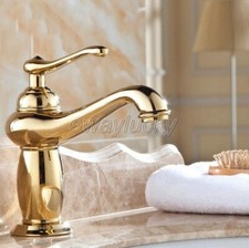 Gold Color Brass Bathroom Sink Faucets One Hole/Handle Lavatory Mixer Taps