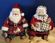 Vintage Primitive Folk Art Santa Claus And Ms Claus Baker Christmas Decor