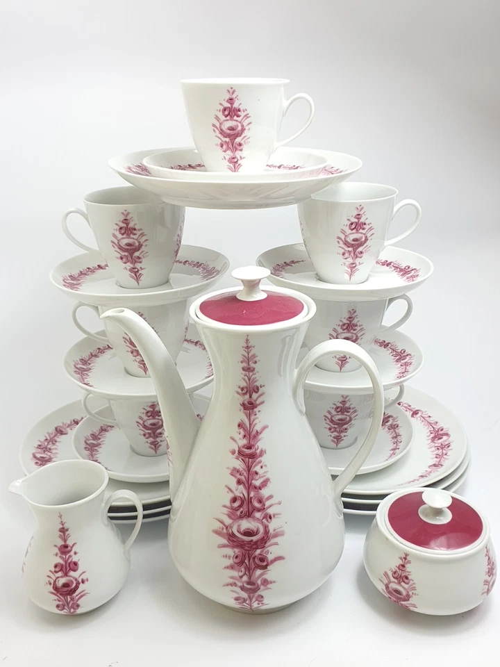 Hochwertiges Geschirr Fürstenberg Kaffeeservice Porzellan 7 Pers Dekor Rot Antik - Bild 2 von 4