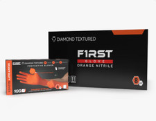 First Glove Grip Orange Nitrile Disposable Gloves 8 Mil Raised Diamond Texture