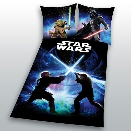 Star Wars Bettwäsche glatt Schwertkampf Luke Yoda 100 Baumwolle 135 x 200 cm