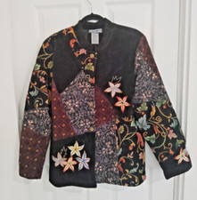 Indigo Moon Black Embroidered Beaded Jacket Sz L Starfish Blazer Boho Jacobean