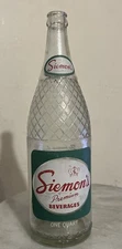 RARE SIEMON'S BEVERAGES; ACL 1 Quart 32 Oz SODA BOTTLE; WILKES-BARRE, PA. 1968
