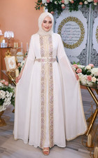 SALE Luxury White Moroccan Kaftan Engagement Dress Dubai Style Farasha Gown