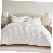 Luxury Velvet Quilt Set Full Queen Size Full/Queen 88" x 92" Bright White