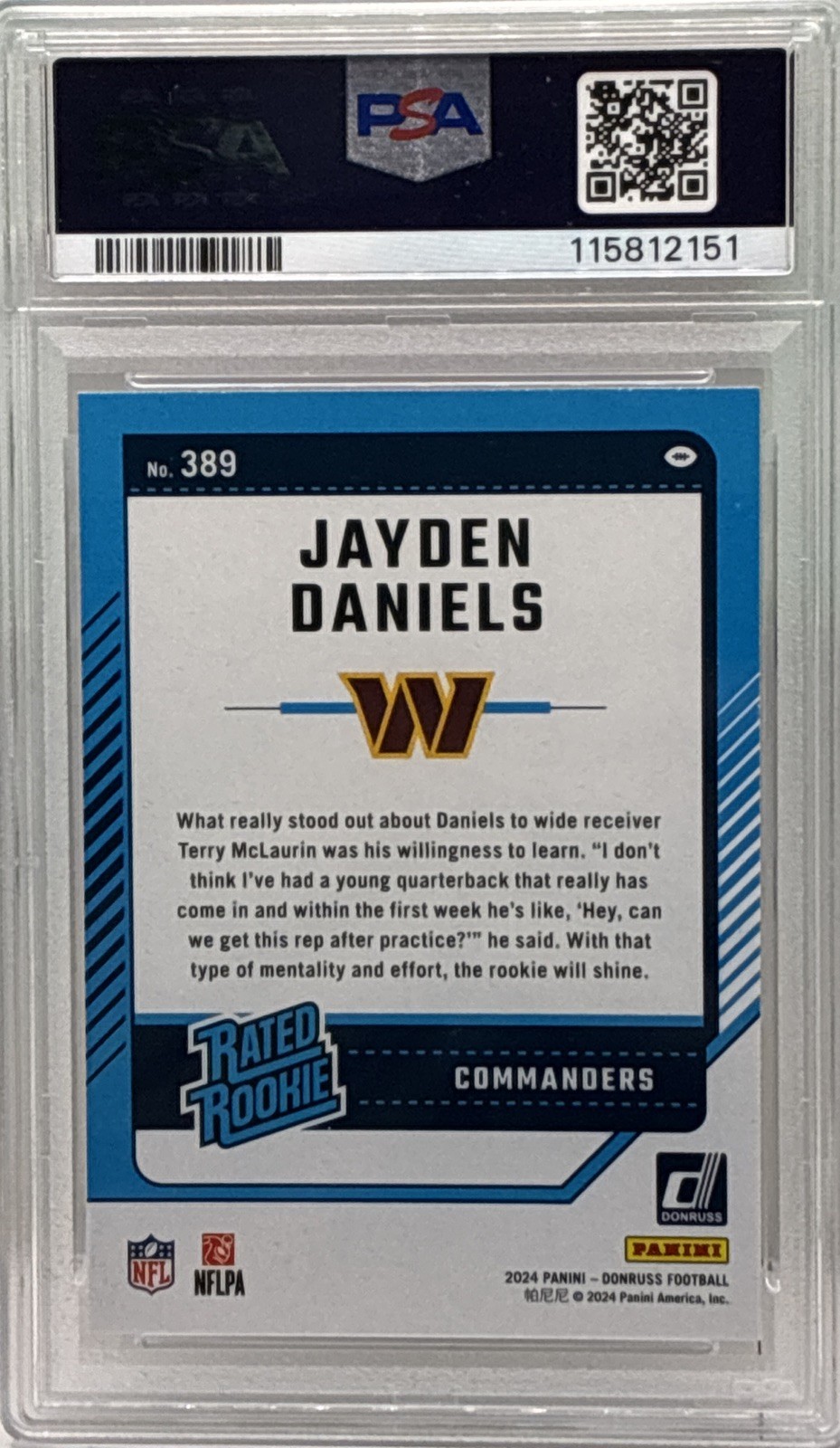2024 Panini Donruss - PSA 10 Rated Rookie Jayden Daniels #389 (RC) view 2
