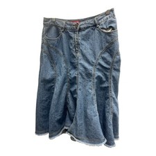 Faded Glory Skirt Womens Plus 6 Blue Denim Jean VTG 90s Y2K Patchwork A Line