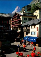 Postcard Switzerland  Zermatt village street with Matterhorn in view