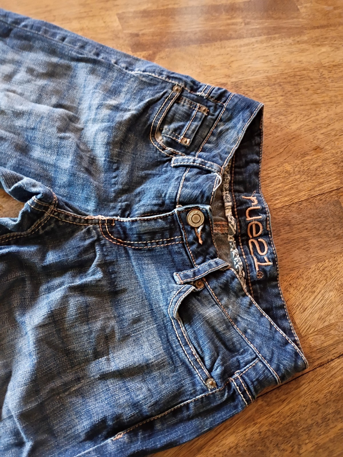 rue21 Blue Denim Women's Shorts 5-Pocket Button Logo Accents Medium Wash