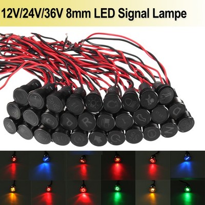 8mm 12V-36V Auto LED Symbol Dash Panel Mount Indicator Warning Signal Lampe
