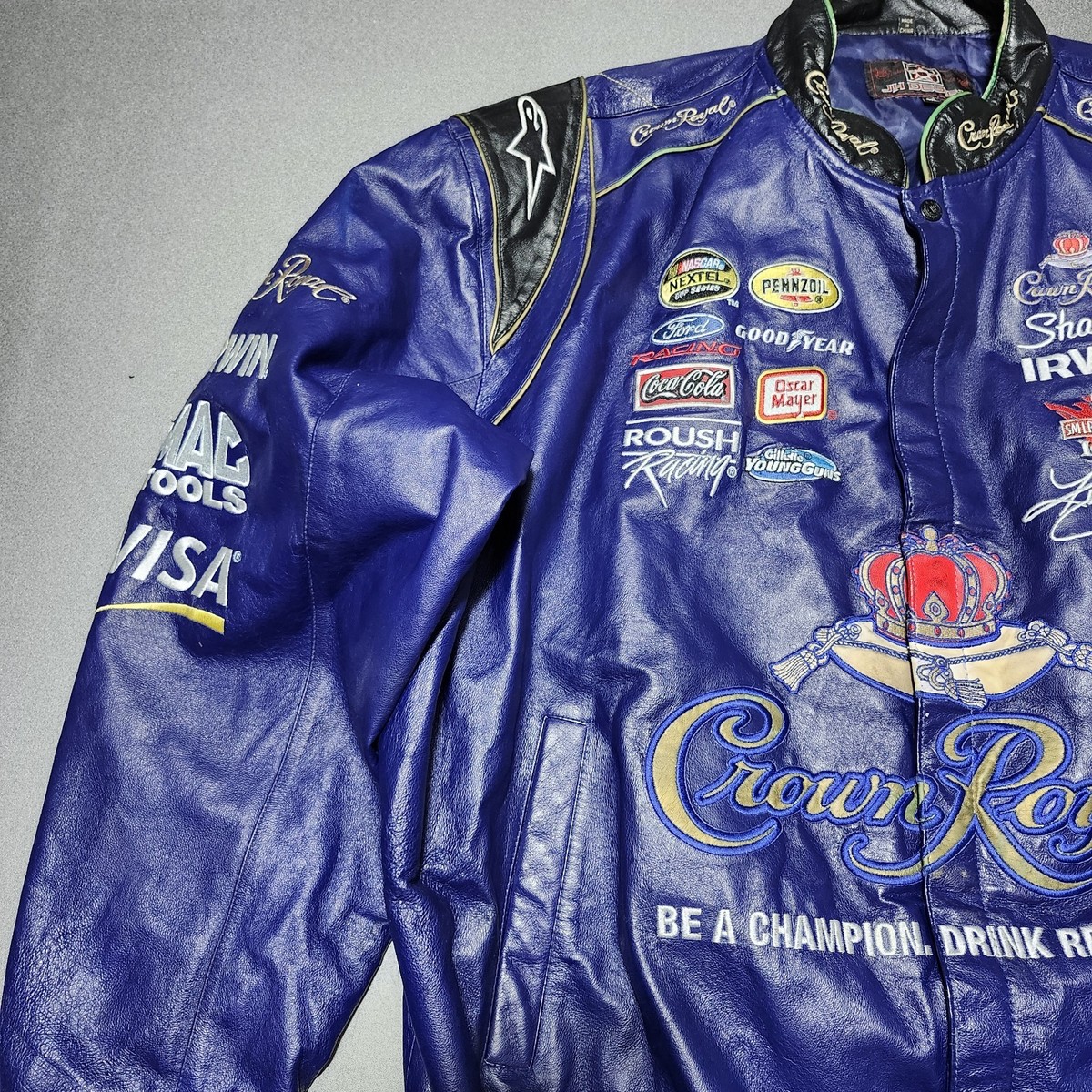 ULTRA RARE VINTAGE 97 Crown Royal Leather NASCAR Jacket Men's 4XL