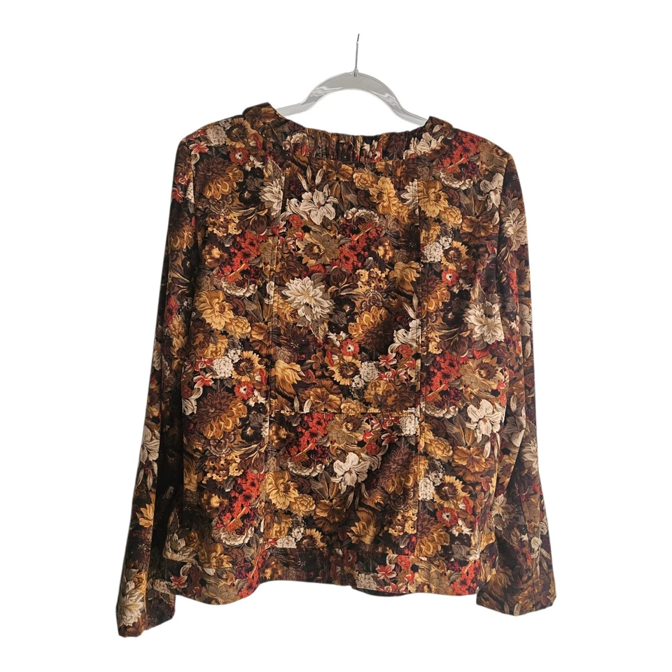 Notations Womens XL Jacket Brown Floral Vintage Look Front Zip Stretch Pockets - Image 2 of 4