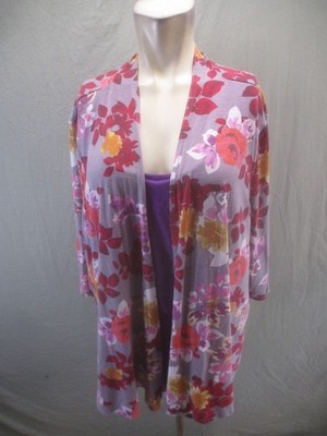 Fred David Size 2X Womens Multicolor Floral 3/4 Sleeve Casual Stretch Top 820