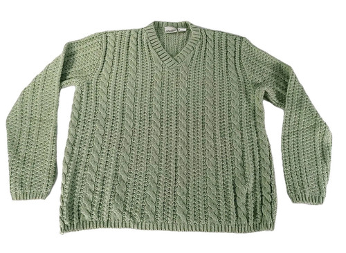 Vtg Cable Knit Chunky V-Neck Grannycore Sweater Adult Large USA 90s Fisherman - Picture 1 of 5