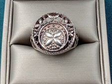 Ornate Interesting Sterling Silver Filigree Ring w. Leaf, Flora Design: Size 8