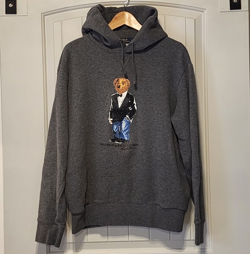 Ralph Lauren Polo Charcoal Grey TUXEDO BEAR Hoodie Sweatshirt L