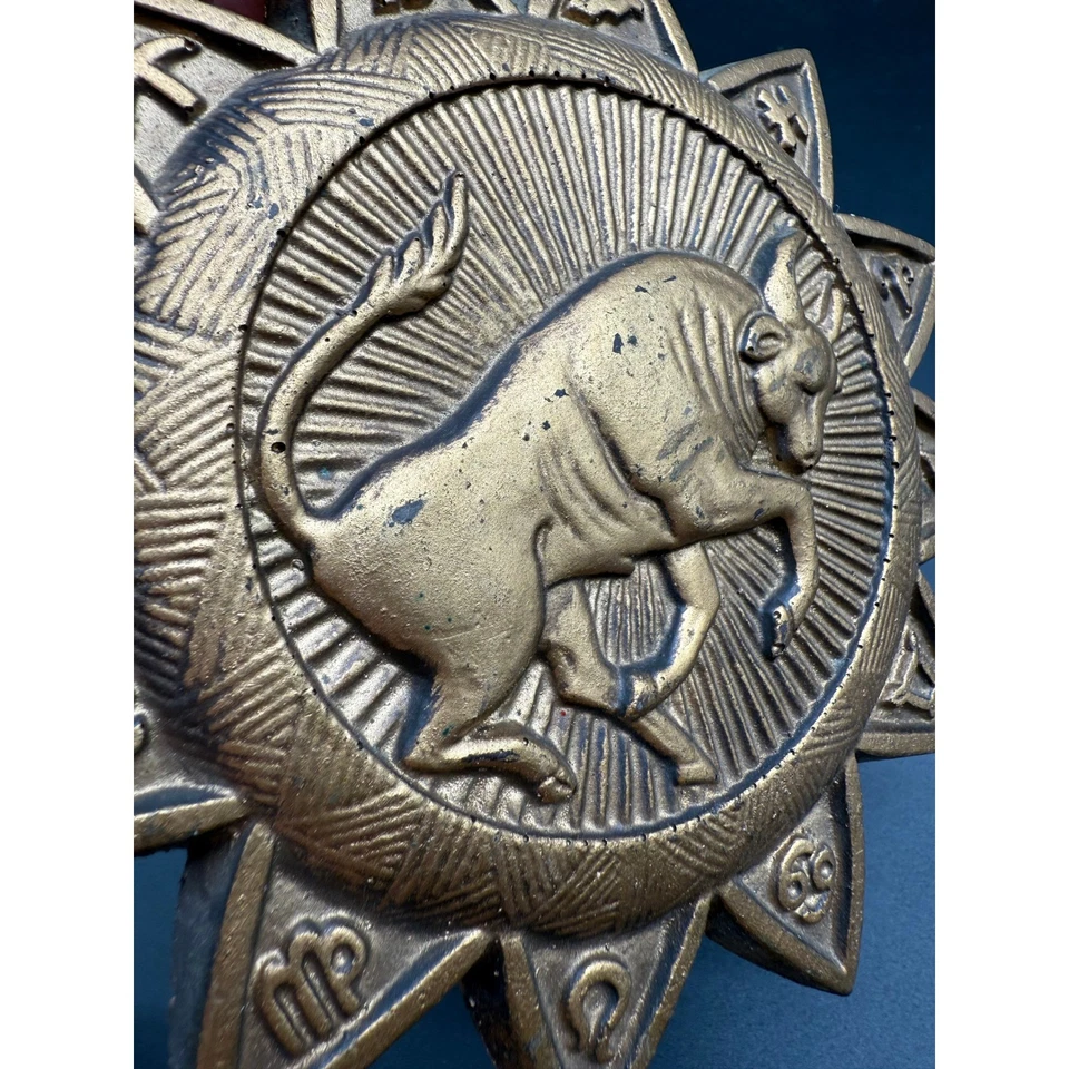 Vintage Chalkware Zodiac Plaque Taurus Bull Astrology Sunburst Wall Hanging - Image 3 of 4
