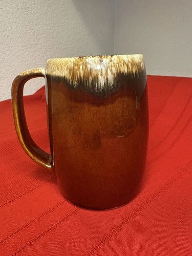 Vintage Hull Ovenproof USA Marked Mirror Brown Drip Glaze Large Mug 5" Tall