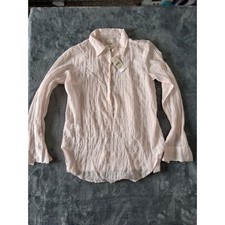 Ann Taylor LOFT Softened Shirt Pink White Striped Crinkle Tunic XXS P NWT