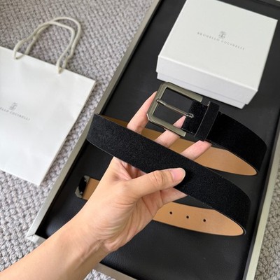 BRUNELLO CUCINELLI Black Suede Silver Buckle Belt