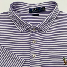 Polo Ralph Lauren Mens Polo Shirt XL Classic Fit Golf Stripe Flesh Pony Lavender