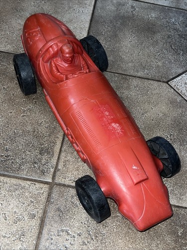 VINTAGE EARLY 1960S MARX- RED PLASTIC 23” RACE CAR MOTOR ROAR FRICTION POWERED