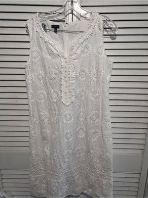 Talbots Petites White Eyelet Embroidered Shift Dress Size 12P