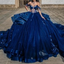 Royal Blue Quinceanera Dresses Ball Gown Ruffles Beadings Off Shoulder Sweet 16