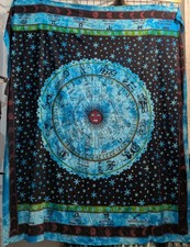Zodiac Celestial Blue Turquois Black Large Bedspread Throw Tapestry Wall Hanging