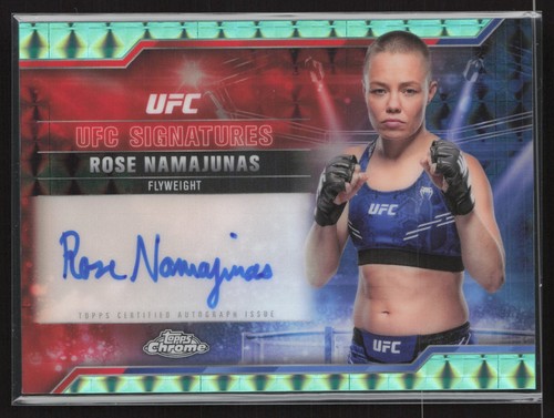 2025 TOPPS UFC CHROME ROSE NAMAJUNAS SIGNATURES AQUA GEOMETRIC REFRACTOR AUTO