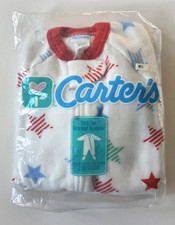 Vintage CARTER'S White Stars Print Blanket Sleeper Pajamas Zip Up Size M/2YR NEW
