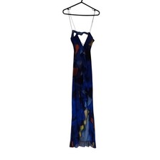 womens dress blue printed sleeveless cut out detail side spilts size medium