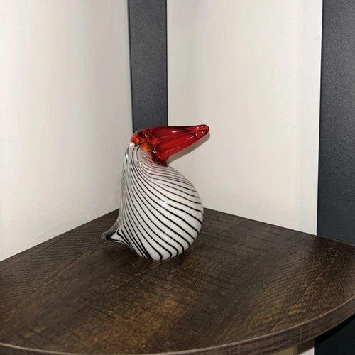 Vintage Art Glass Tropical Bird Toucan Murano Style Red Black White Stripes
