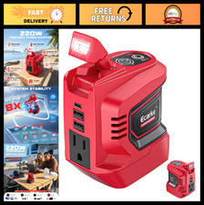 220W Portable Power Inverter for Milwaukee 18V Battery - AC 110V, USB  LED Ligh