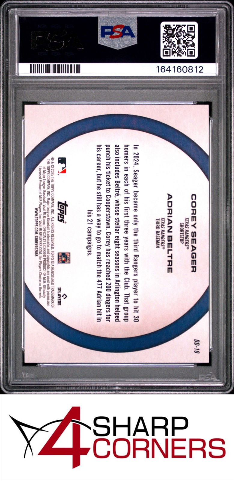 2025 TOPPS DYNAMIC DUOS #DD10 COREY SEAGER-ADRIAN BELTRE POP 4 PSA 10 view 2