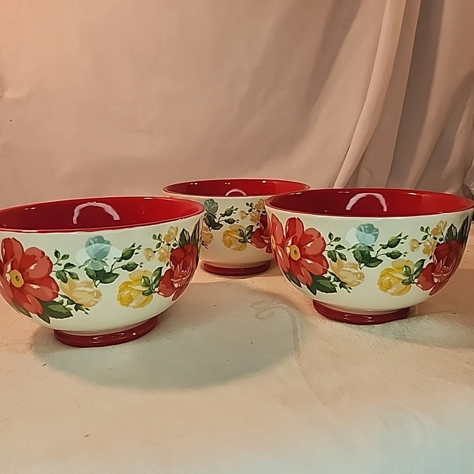 Juego de 3 cuencos de sopa/cereal Pioneer Woman Blossom Jubilee florales de gres Foto 2 de 4